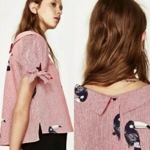 Zara Red and White Blouse Casual Relaxed Fit